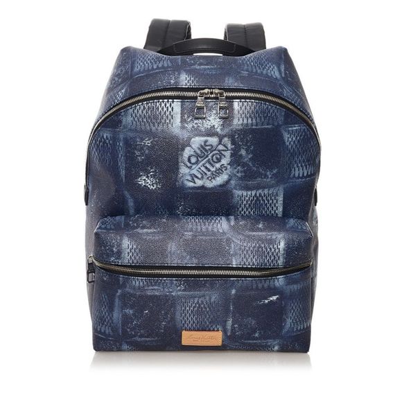Discovery Backpack Rucksack Damier Pvc Leather Blue Navy PM - Picture 1 of 8